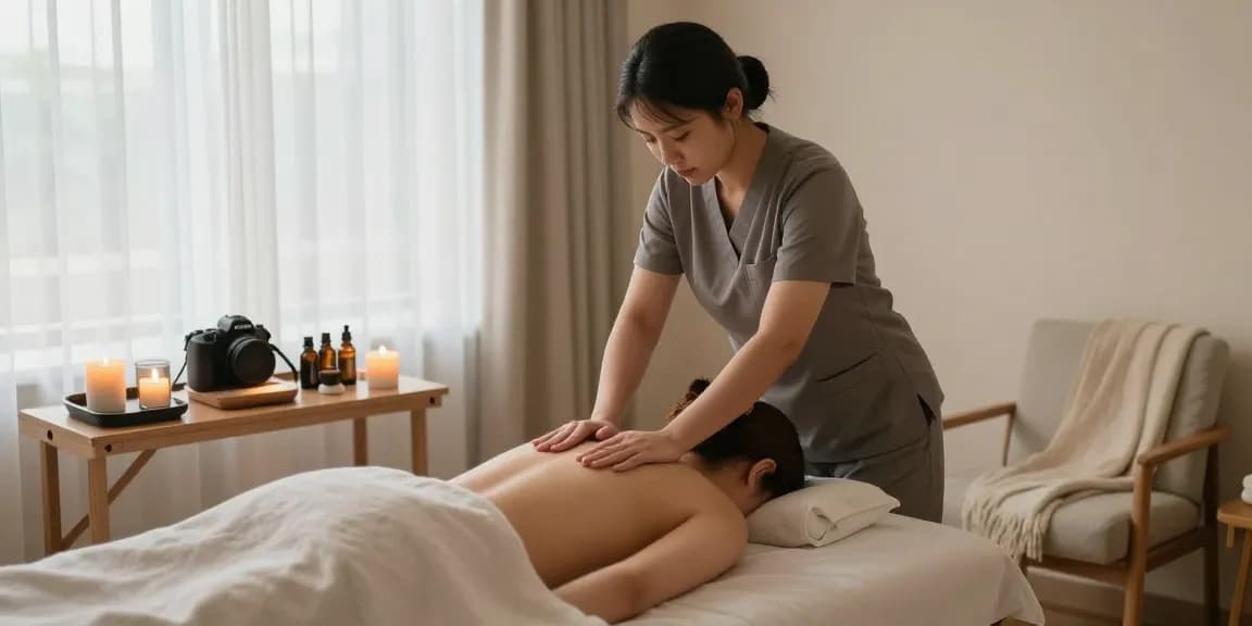 Relaxing home scene showcasing a 수원출장안마 experience with professional massage therapy.