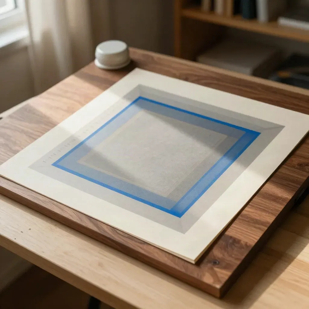 Overhead paper frame map on a drafting board with tracing sheets and a ceramic weight.